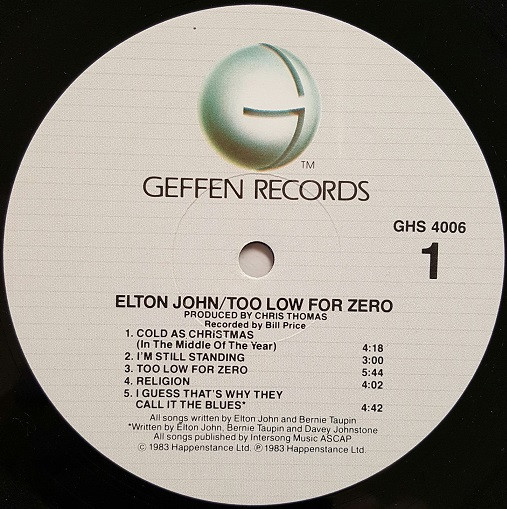 Elton John - Too Low For Zero | Geffen Records (GHS 4006) - 3 Elton John - Too Low For Zero | Geffen Records (GHS 4006) - 3