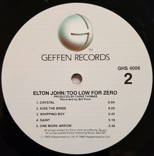 Elton John - Too Low For Zero | Geffen Records (GHS 4006) - 4 Elton John - Too Low For Zero | Geffen Records (GHS 4006) - 4