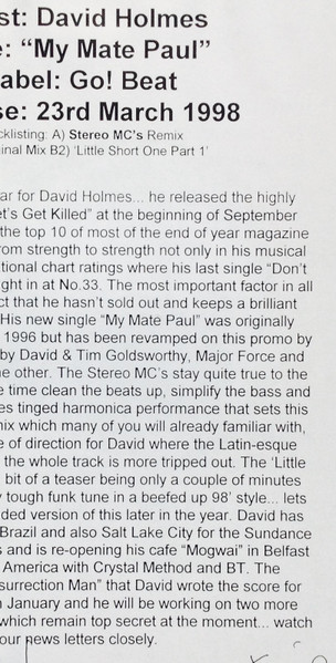 David Holmes - My Mate Paul | Go! Beat (GOBXPRO 8) - 4