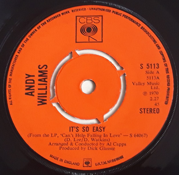 Andy Williams - It's So Easy | CBS (S 5113)