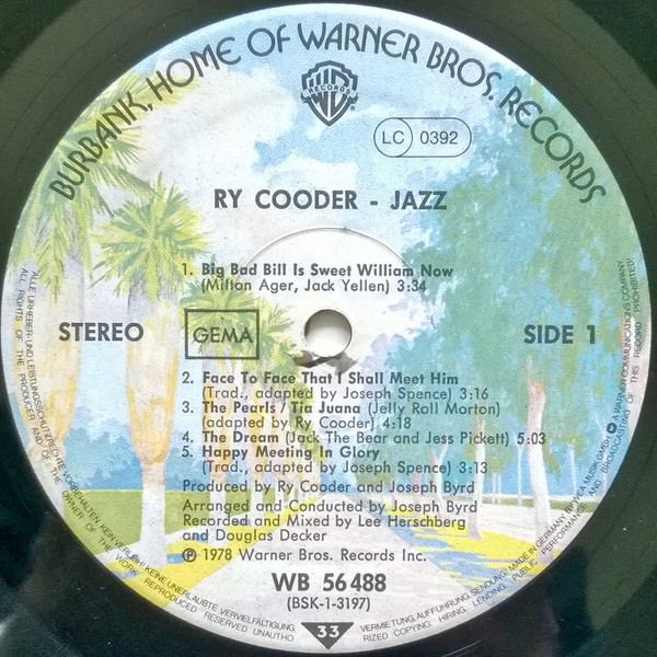 Ry Cooder - Jazz | Warner Bros. Records (WB 56 488) - 4