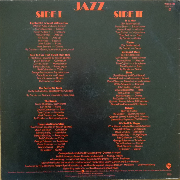 Ry Cooder - Jazz | Warner Bros. Records (WB 56 488) - 3