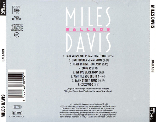 Miles Davis - Ballads | CBS (CBS 461099 2) - 2