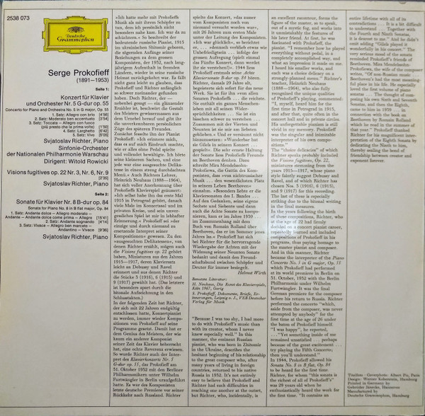 Sviatoslav Richter , Sergei Prokofiev - Piano Concerto No.5 / Sonata No.8 / Visions Fugitives Op.22 Nos. 3,6,9 | Deutsche Grammophon (2538 073) - 3 Sviatoslav Richter , Sergei Prokofiev - Piano Concerto No.5 / Sonata No.8 / Visions Fugitives Op.22 Nos. 3,6,9 | Deutsche Grammophon (2538 073) - 3