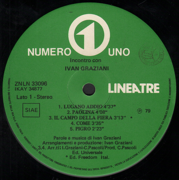 Ivan Graziani - Incontro Con Ivan Graziani | Numero Uno (ZNLN 33096) - 3