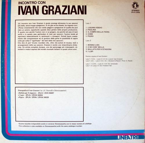 Ivan Graziani - Incontro Con Ivan Graziani | Numero Uno (ZNLN 33096) - 2