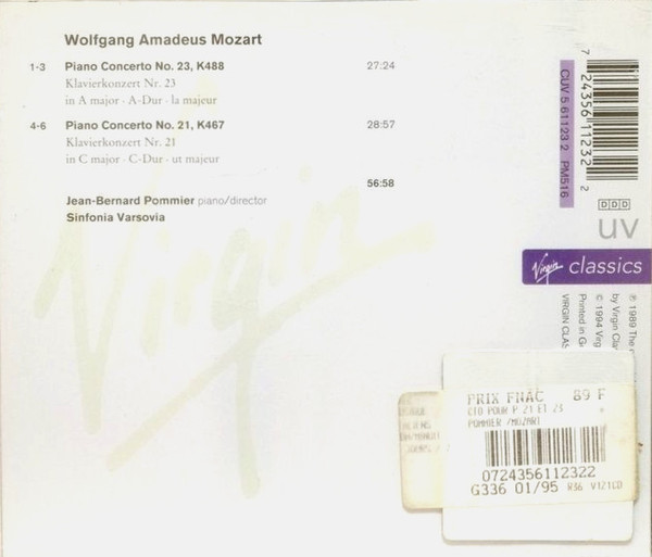 Jean-Bernard Pommier , Sinfonia Varsovia - Wolfgang Amadeus Mozart - Piano Concertos 21 & 23 | Virgin Classics (7243 5 61123 2 2) - main
