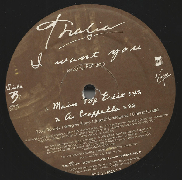 Thalía Featuring Fat Joe - I Want You (12") [Vinyl] | Virgin Records America, Inc. (7087 6 17824 1 7) - 2