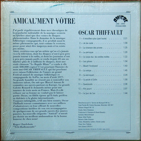 Oscar Thiffault - Amical'ment Vôtre | Amical (AMI-1001) - 2 Oscar Thiffault - Amical'ment Vôtre | Amical (AMI-1001) - 2
