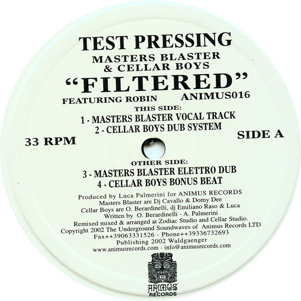 Masters Blaster & Cellar Boys - Filtered | Animus Records (ANIMUS 016) - main