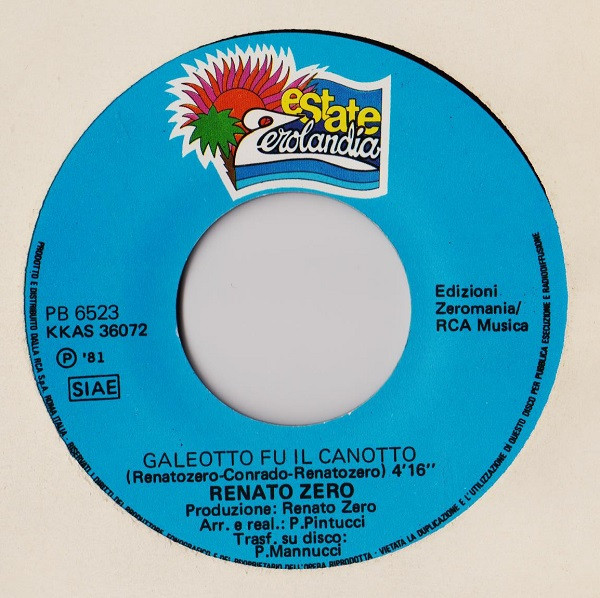 Renato Zero - Galeotto Fu Il Canotto | Zerolandia (PB 6523) - 3