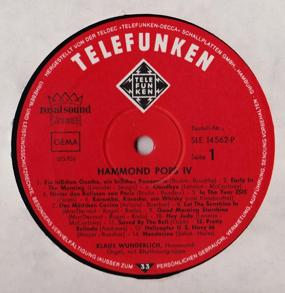 Klaus Wunderlich - Hammond Pops '4 | Telefunken (SLE 14562-P) - 3