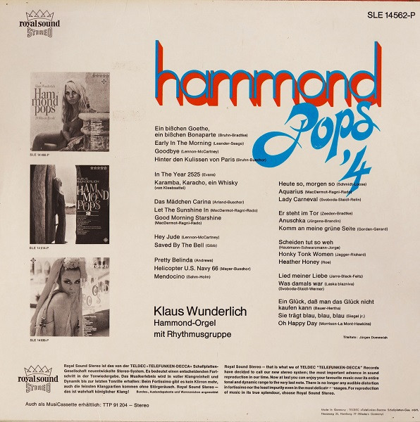 Klaus Wunderlich - Hammond Pops '4 | Telefunken (SLE 14562-P) - 2