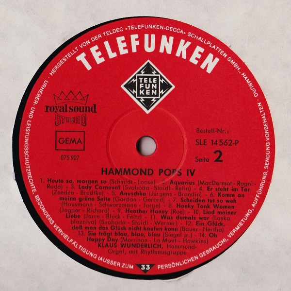Klaus Wunderlich - Hammond Pops '4 | Telefunken (SLE 14562-P) - 4