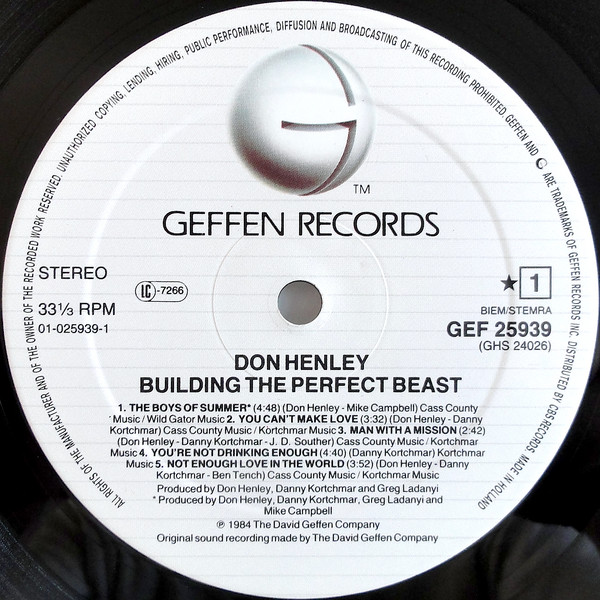 Don Henley - Building The Perfect Beast | Geffen Records (GEF 25939) - 3