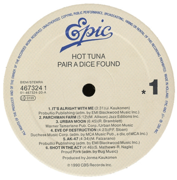 Hot Tuna - Pair A Dice Found | Epic (467324 1) - 3 Hot Tuna - Pair A Dice Found | Epic (467324 1) - 3