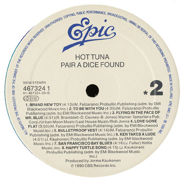 Hot Tuna - Pair A Dice Found | Epic (467324 1) - 4 Hot Tuna - Pair A Dice Found | Epic (467324 1) - 4