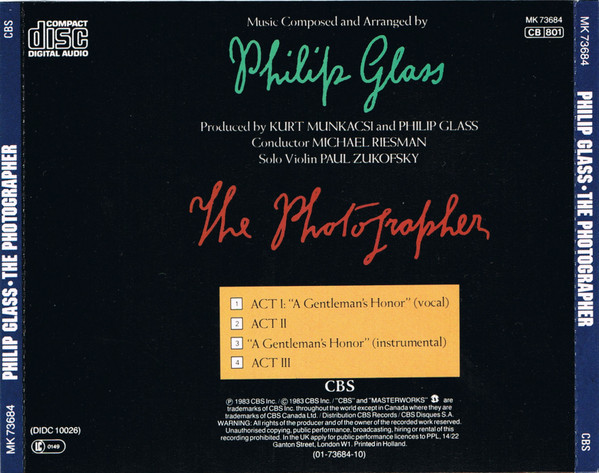 Philip Glass - The Photographer | CBS (MK 73684) - 2