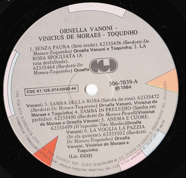 Ornella Vanoni - Vinicius De Moraes - Toquinho - La Voglia La Pazzia L'Incoscienza L'Allegria | RGE (306.7038) - 2 Ornella Vanoni - Vinicius De Moraes - Toquinho - La Voglia La Pazzia L'Incoscienza L'Allegria | RGE (306.7038) - 2