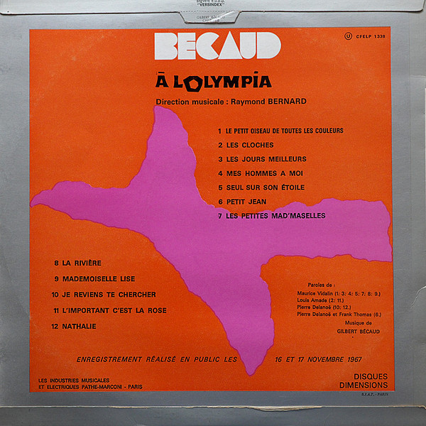 Gilbert Bécaud - Bécaud À L'Olympia | La Voix De Son Maître (CFELP 1338) - 2