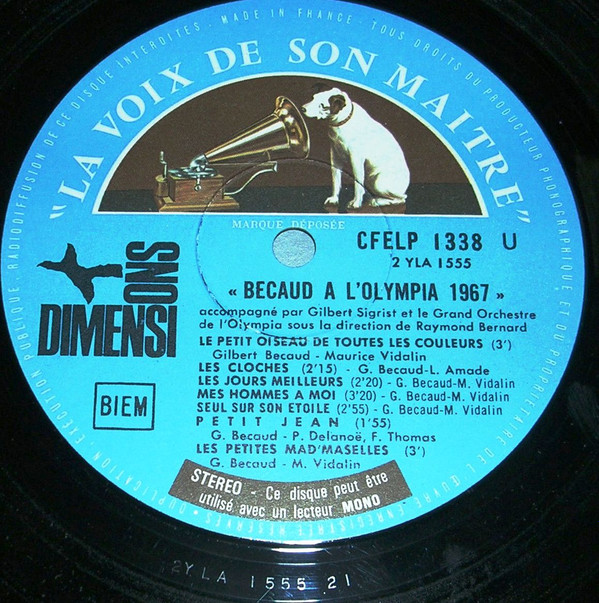 Gilbert Bécaud - Bécaud À L'Olympia | La Voix De Son Maître (CFELP 1338) - 3