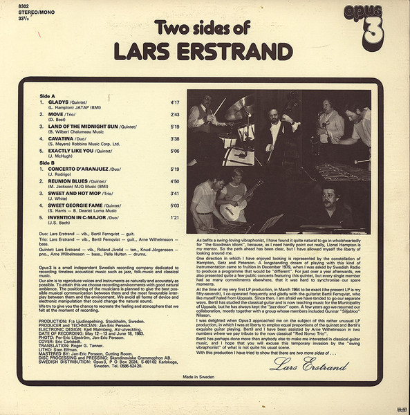 Lars Erstrand - Two Sides Of Lars Erstrand | Opus 3 (8302) - 2