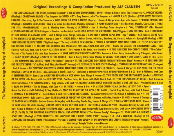 The Simpsons - Songs In The Key Of Springfield | Rhino Records (8122-72723-2) - 2