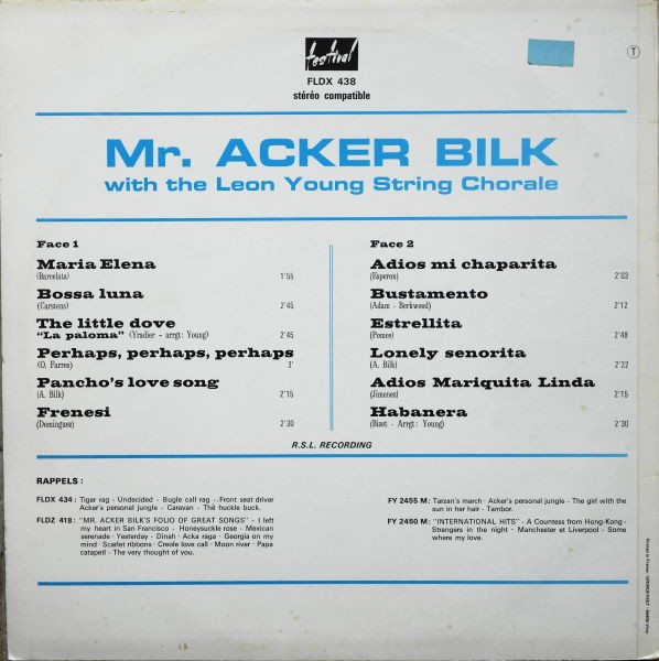 Acker Bilk - Mr. Acker Bilk With The Leon Young String Chorale | Disques Festival (FLDX 438) - 2 Acker Bilk - Mr. Acker Bilk With The Leon Young String Chorale | Disques Festival (FLDX 438) - 2