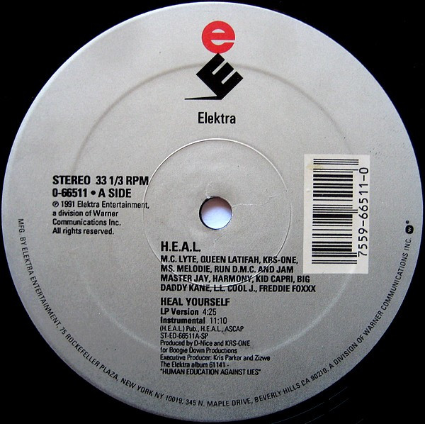 H.E.A.L. Human Education Against Lies / MC Lyte , Queen Latifah , KRS-One , Ms. Melodie , Run-DMC , Jam Master Jay , Harmony , Kid Capri , Big Daddy Kane , LL Cool J , Freddie Foxxx - Heal Yourself | Elektra (0-66511) - 3