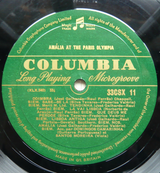 Amália Rodrigues - Amalia At The Paris Olympia | Columbia (33CSX 11) - 3