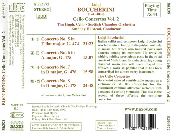 Luigi Boccherini - Tim Hugh , Scottish Chamber Orchestra , Anthony Halstead - Cello Concertos Vol. 2 Nos. 5 - 8 | Naxos (8.553572) - 2