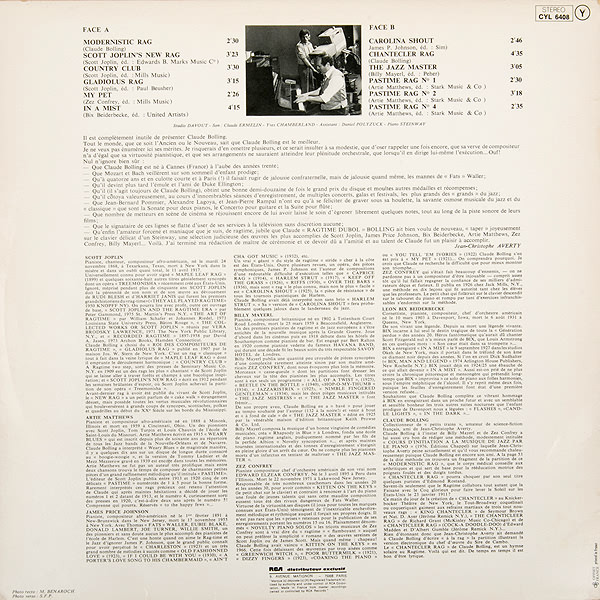 Claude Bolling - Ragtime Bolling - Claude Bolling Piano-Solo | CY Records (CYL 6408) - 2