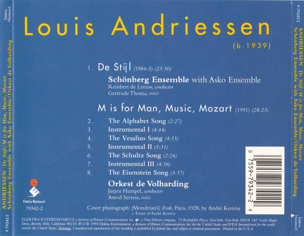 Louis Andriessen - De Stijl / M Is For Man, Music, Mozart | Elektra Nonesuch (9 79342-2) - 2