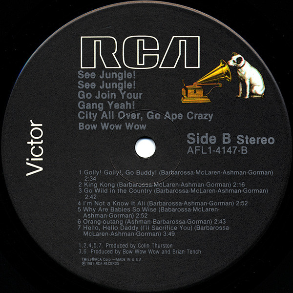 Bow Wow Wow - See Jungle! See Jungle! Go Join Your Gang Yeah! City All Over, Go Ape Crazy | RCA Victor (AFL1-4147) - 4 Bow Wow Wow - See Jungle! See Jungle! Go Join Your Gang Yeah! City All Over, Go Ape Crazy | RCA Victor (AFL1-4147) - 4