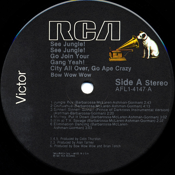 Bow Wow Wow - See Jungle! See Jungle! Go Join Your Gang Yeah! City All Over, Go Ape Crazy | RCA Victor (AFL1-4147) - 3 Bow Wow Wow - See Jungle! See Jungle! Go Join Your Gang Yeah! City All Over, Go Ape Crazy | RCA Victor (AFL1-4147) - 3