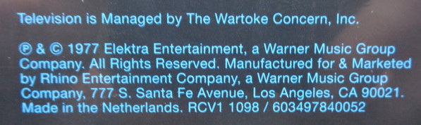 Television - Marquee Moon | Elektra (RCV1 1098)