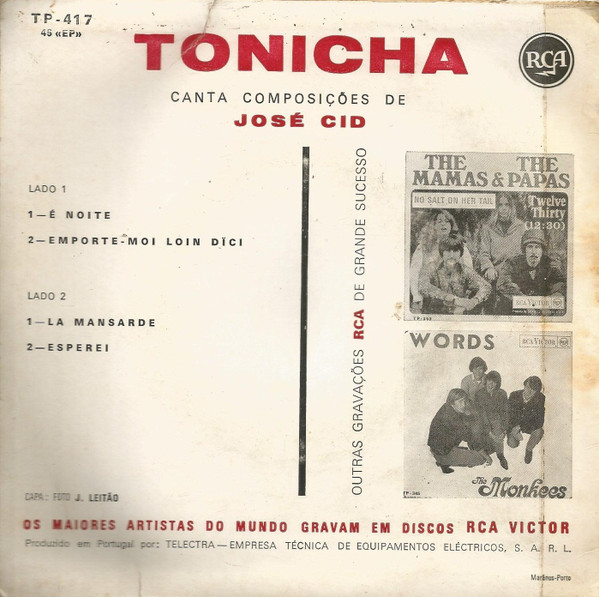 Tonicha - Canta Composições De José Cid | RCA Victor (TP-417) - 2