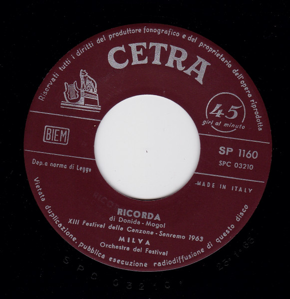 Milva - Ricorda / Sia Per Sempre | Cetra (SP 1160) - 3