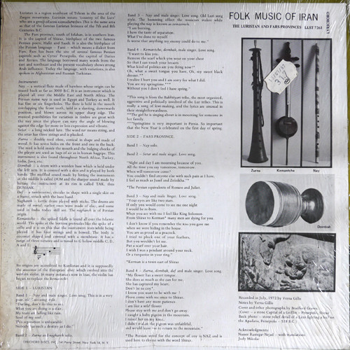 Various - Folk Music Of Iran - Luristan And Fars Provinces | Lyrichord (LLST 7261) - 2