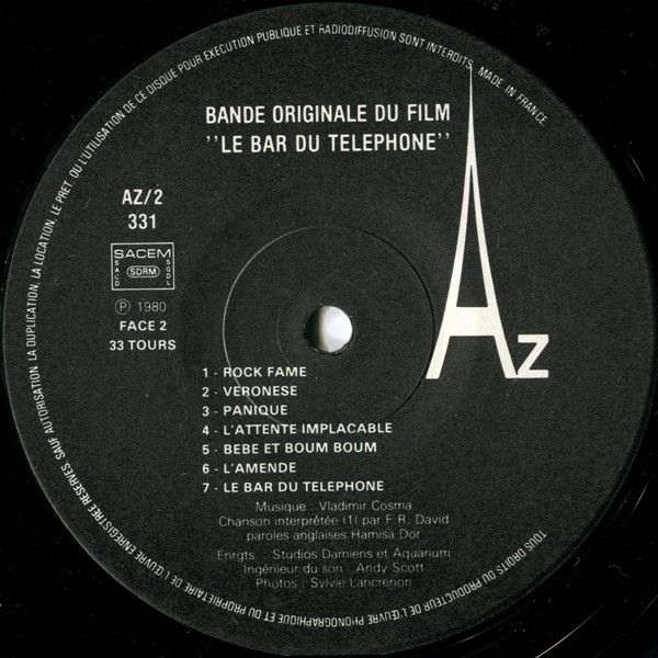 Vladimir Cosma - Le Bar Du Téléphone (Bande Originale Du Film) | Disc'Az (AZ/2 331) - 4 Vladimir Cosma - Le Bar Du Téléphone (Bande Originale Du Film) | Disc'Az (AZ/2 331) - 4