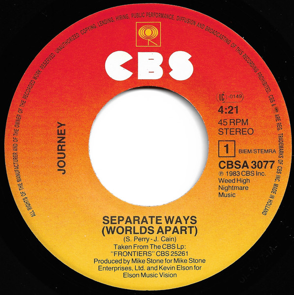 Journey - Separate Ways (Worlds Apart) | CBS (CBSA 3077) - 3