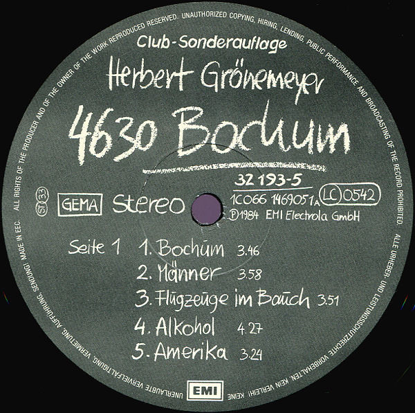 Herbert Grönemeyer - 4630 Bochum | EMI (32 193-5) - 3 Herbert Grönemeyer - 4630 Bochum | EMI (32 193-5) - 3