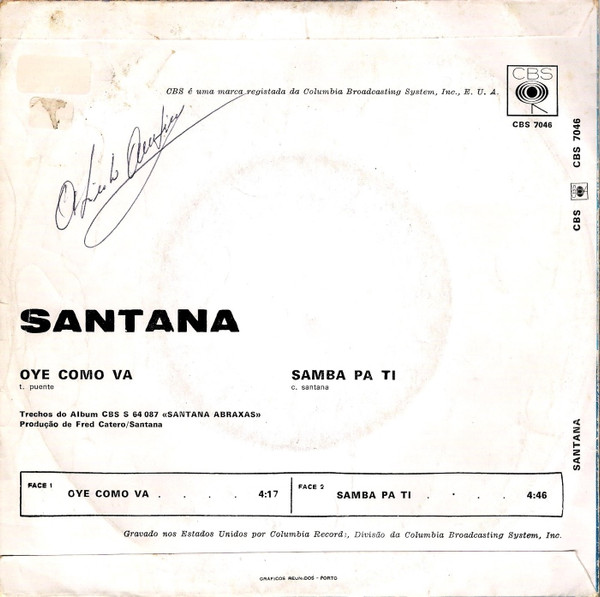 Santana - Oye Como Va / Samba Pa Ti | CBS (CBS 7046) - 2
