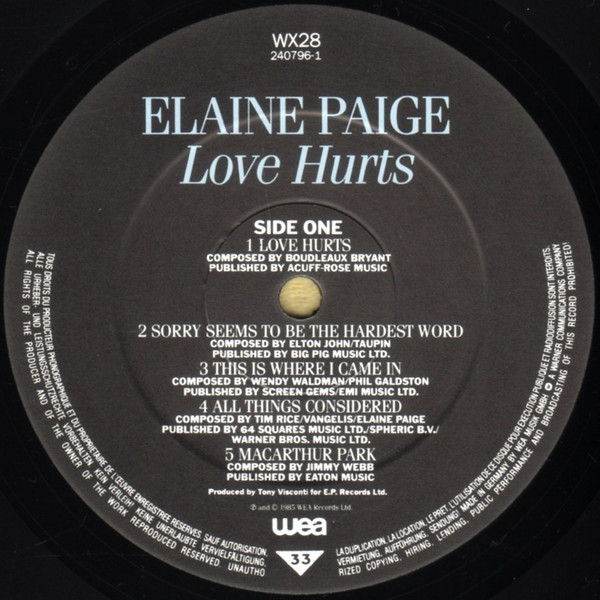 Elaine Paige - Love Hurts | WEA (WX28) - 4