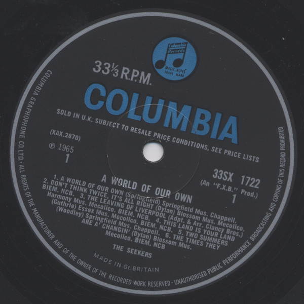 The Seekers - A World Of Our Own | Columbia (33SX 1722) - 2 The Seekers - A World Of Our Own | Columbia (33SX 1722) - 2