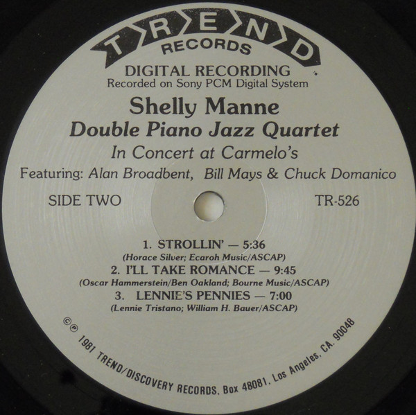 Shelly Manne - Double Piano Jazz Quartet In Concert At Carmelo's [Vinyl] | Trend (TR-526) - 4