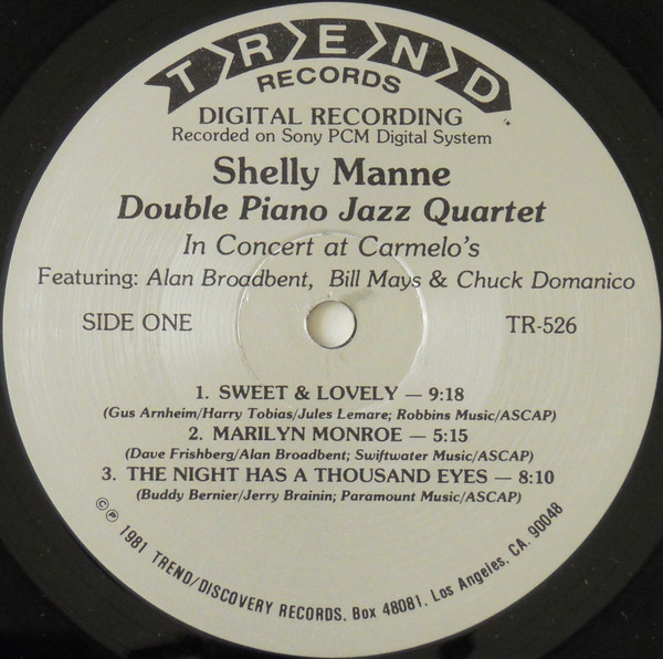 Shelly Manne - Double Piano Jazz Quartet In Concert At Carmelo's [Vinyl] | Trend (TR-526) - 3