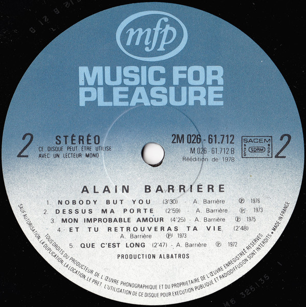Alain Barrière - Tu T'En Vas ... | Music For Pleasure (2 M 026-61712) - 4