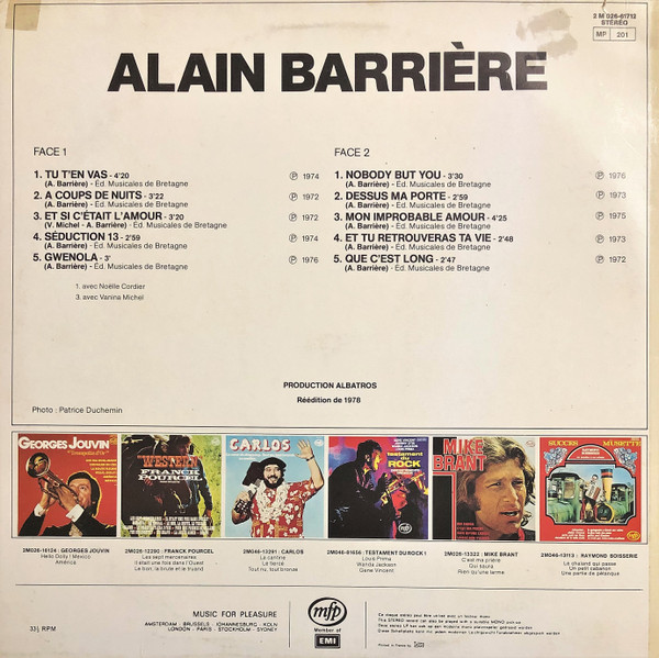 Alain Barrière - Tu T'En Vas ... | Music For Pleasure (2 M 026-61712) - 2