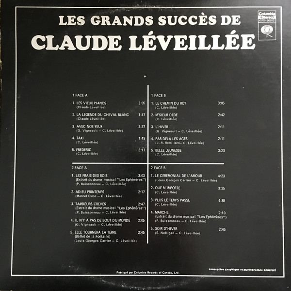 Claude Léveillée - Les Grands Succès De Claude Léveillée (2LP) [Vinyl] | Columbia (GFS-90012) - 4